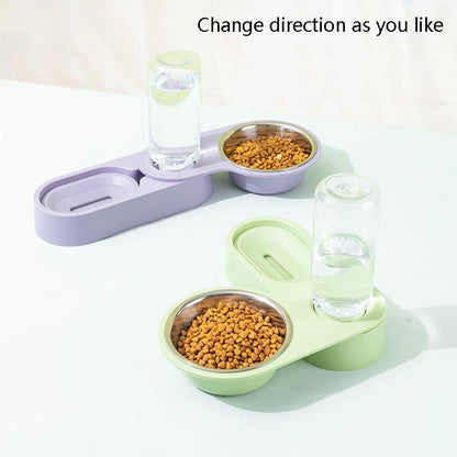 Dog Cat Food Bowl Folding Rotating Double Bowl