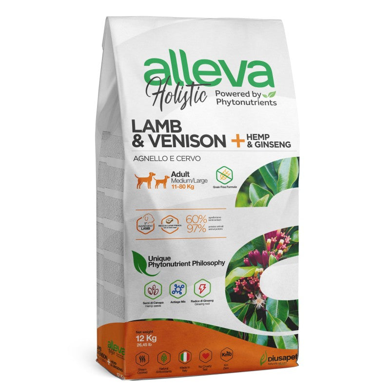 Alleva Holistic Adult Medium / Maxi Dog Lamp & Venison + Hemp & Ginseng 12kg