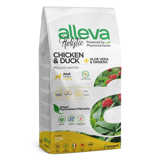 Alleva Holistic Adult Medium Dog Chicken & Duck + Aloe vera & Ginseng 12kg