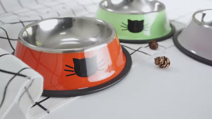 Non-slip Pet Stainless Steel Painted Cat Food Feeder